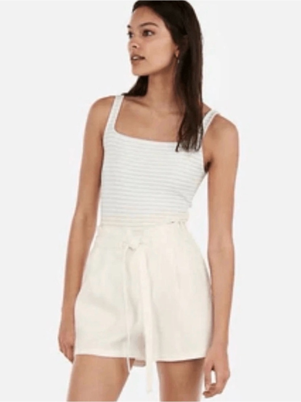 Express Shortie High Rise - Linen Blend in 
White color Sz Medium